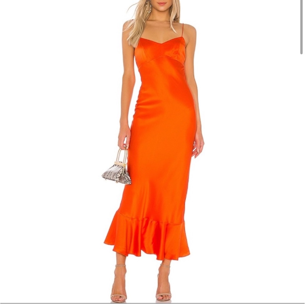 NWT Saloni Satin Midi Dress 100% silk Mimi-B dress in Papaya